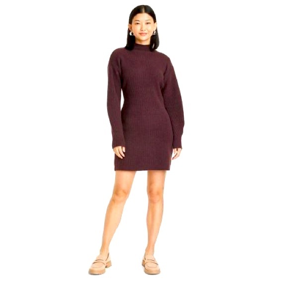 Women's Long Sleeve Sweater Dress - A New Day XXL dark brown - Picture 1 of 7
